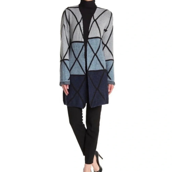 Joseph A Ombré Grid Knit Cardigan Sweater Jacket - Picture 2 of 8